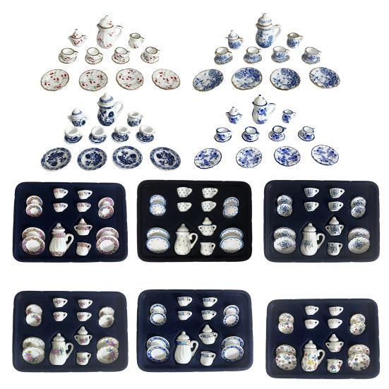 1:12 Miniature Ceramic Tea Set Gold Edge Collection Realistic Mini Teapot Cups And Saucers Micro Scene Decor for DIY Projects Collectors Kids