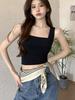 Ice Silk Wide Strap Camis Women Solid Color Square Neck Crop Tops Fashion Padded Tube Top Female Sleeveless Camisole