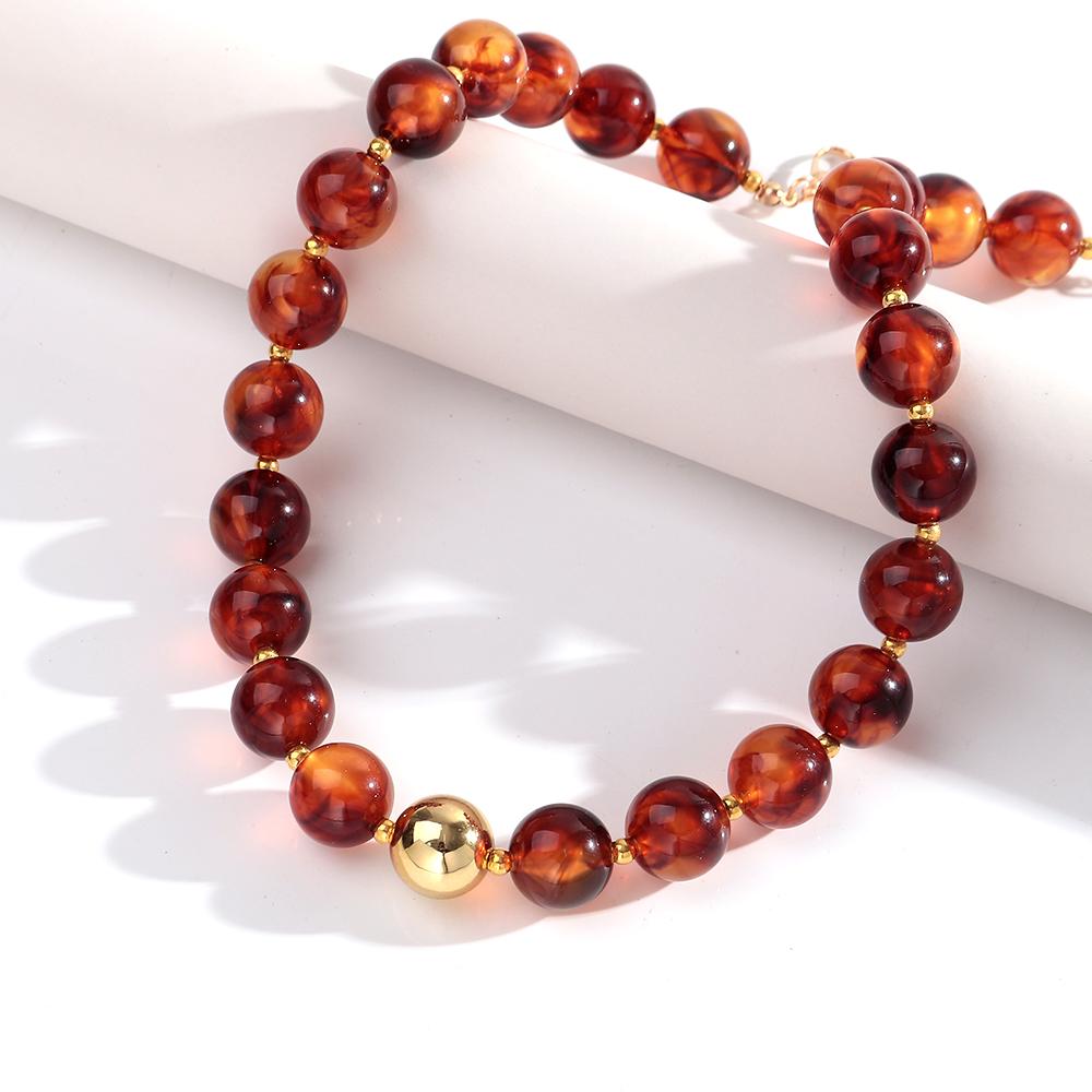 New Resin Round Beaded Chain Necklaces Bracelets for Women Man Statement Marbling Color Acrylic Choker Handmade Jewelry Gift