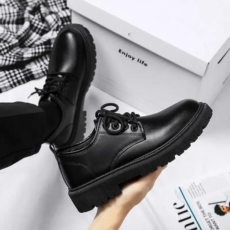 2024 New Men Loafers Korea Superior Quality Leather Non Slip Mens Dress Shoes Business Lace-up Fashion Men's Casual Flat Shoes