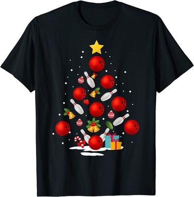 Grappige Bowling Kerstboomverlichting Kerst T-shirt S-3XL Q2334