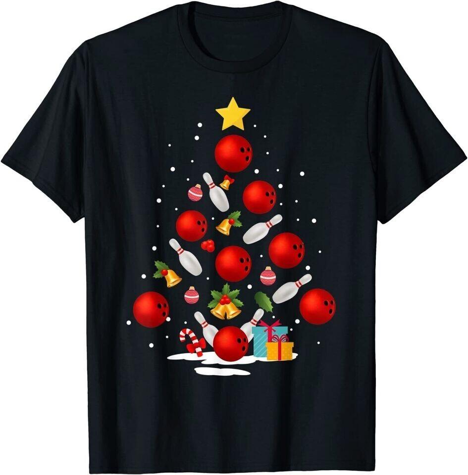 

Funny Bowling Christmas Tree Lights Xmas T-Shirt S-3XL Q2334 L