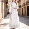Vestido casual elegante para mujer con estampado floral, cuello redondo y manga larga