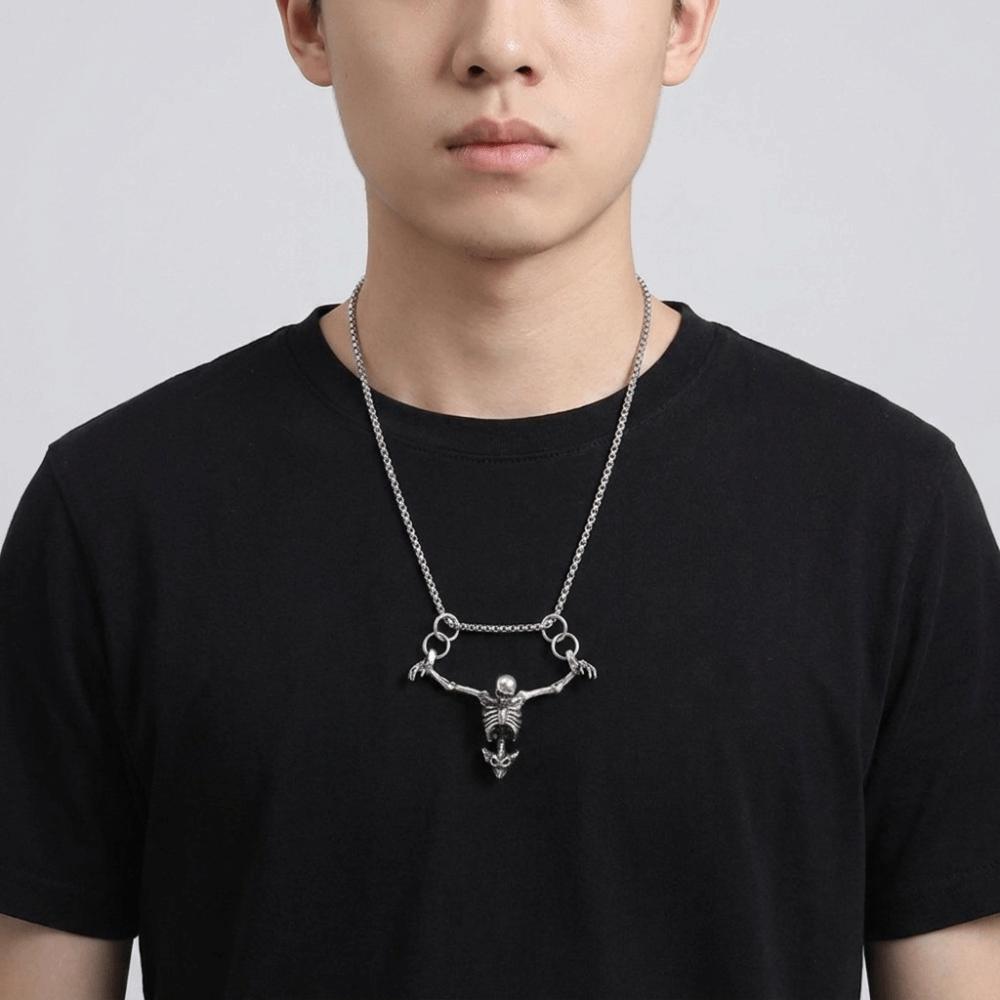 Gothic Men Necklace Zinc Zinc Alloy Clavicle Chain Simple Skull Head Pendent  Halloween