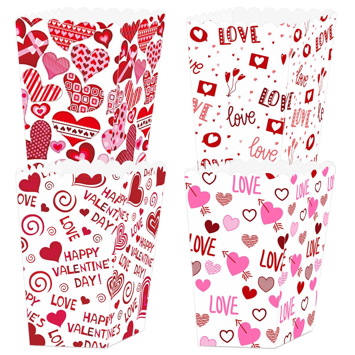 

4Pcs Valentine S Day Theme Party Decoration Love Popcorn Box Baked Goods Carton Customization Valentine s Day Popcorn Box [Type B]