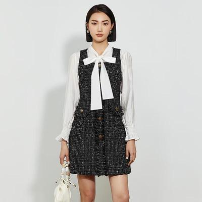 Shetu French Chic Faux Two-Piece Long Sleeve Short Dress
