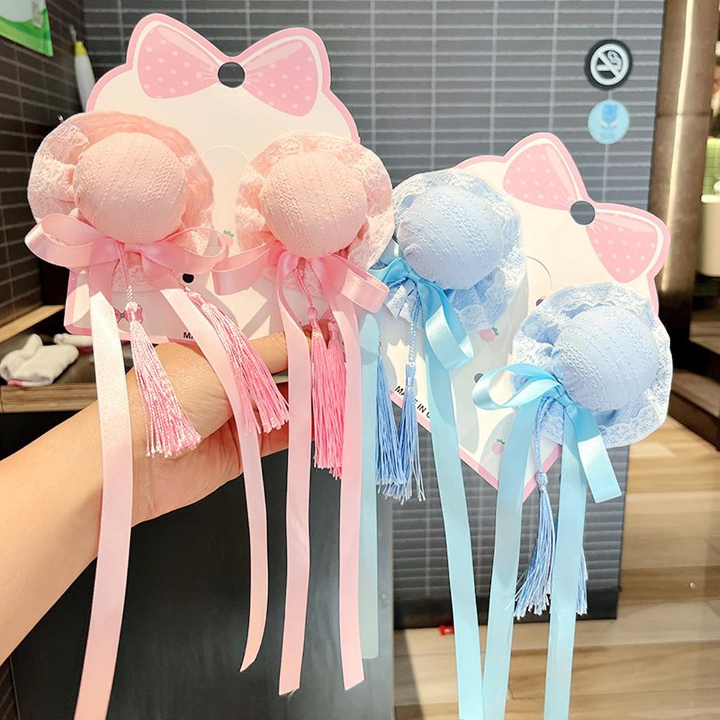 Chinese Bun Cover, Chinese Clothing Hair Ornament, Cotton-Filled Bun Hairpin, Ribbon, Chinese Style, Cosplay Accessory, Cute Chinese Lolita Hair