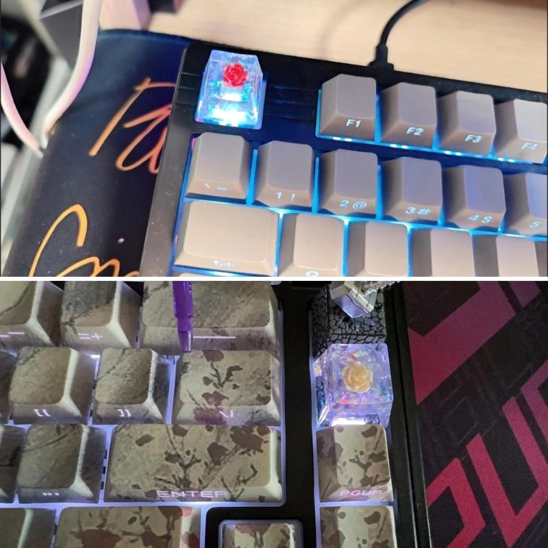 Handmade OEM Floral Resin Keycap Translucently Epoxy Camellia for Mechanical Keyboards Aesthetic Keycap Replacement