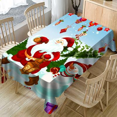 Santa Claus Print Antifouling Tablecloth Restaurant  Year Kitchen Tablecloth Rectangular Coffee Table Decoration Tablecloth