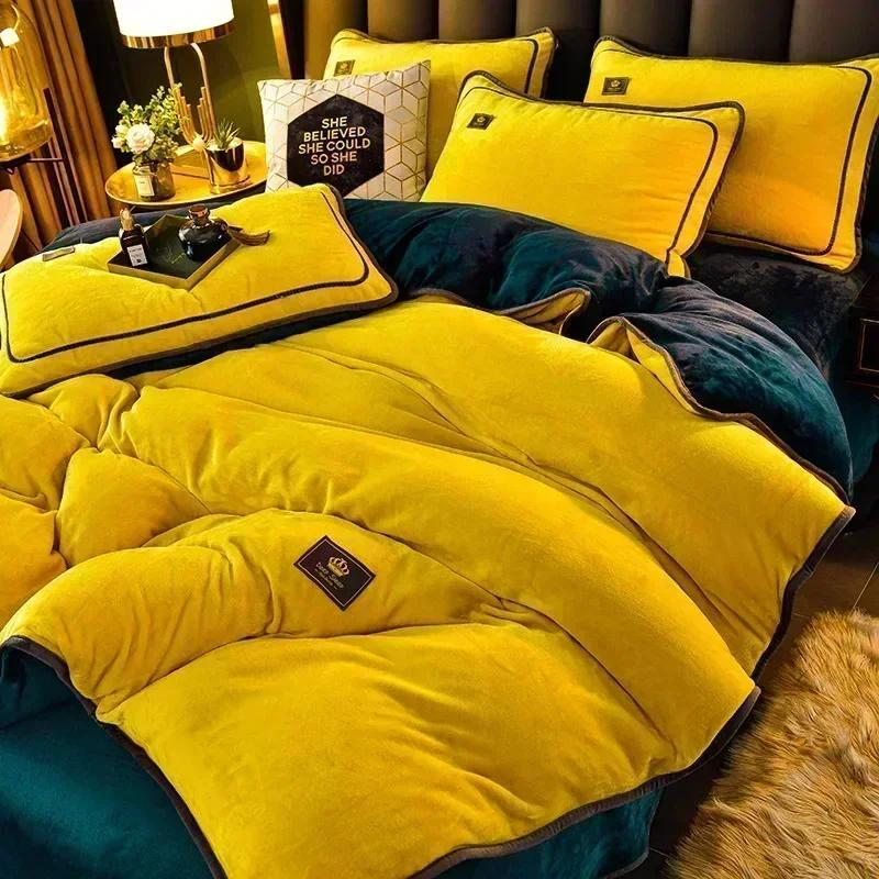Luxury Milk Velvet Ultra-thick Warm Bedding Set for Winter Warmth Skin-friendly Duvet Cover Set King Antistatic Quilt Cover Sets