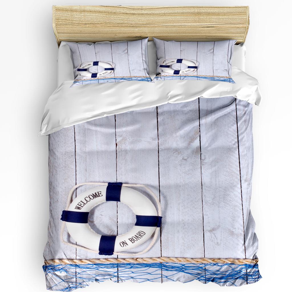 Fishing Net Starfish Lighthouse Beach Wooden Duvet Cover Bed Bedding Set Home Quilt Cover Pillowcases Bedding Set No Sheet