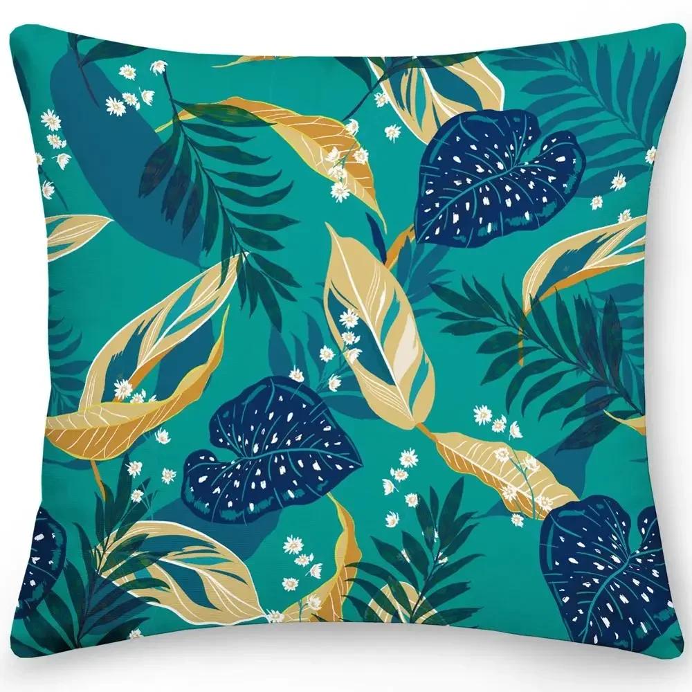 Color Feather Cushion Cover Pillow Office Sofa Car  Double-sided Tropical Leaf