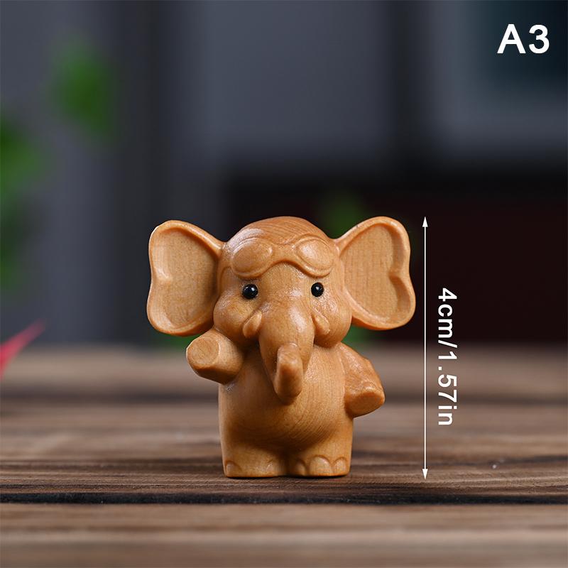 1Pc Hand-Carved Wooden Elephant Figurines Cute Elephant Statue Decorative Ornament Home Desktop Decor Car Decoration