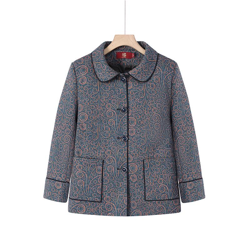 

Осенняя верхняя одежда в стиле бабушки с отложным воротником для женщин в возрасте 60-70 лет XL (recommended 90-110 jin) синий