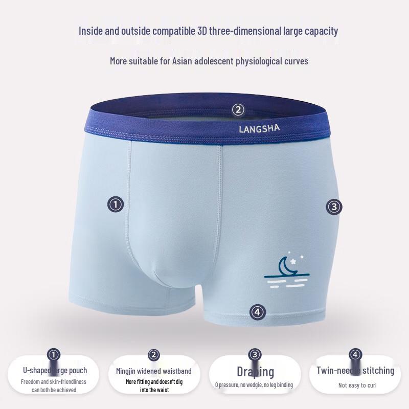 LANGSHA Teen Boys' Pure Cotton Antibacterial Boxer Briefs