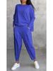 2025 Women's Solid Color Round Neck Long-Sleeve Suit with Pocket Pants