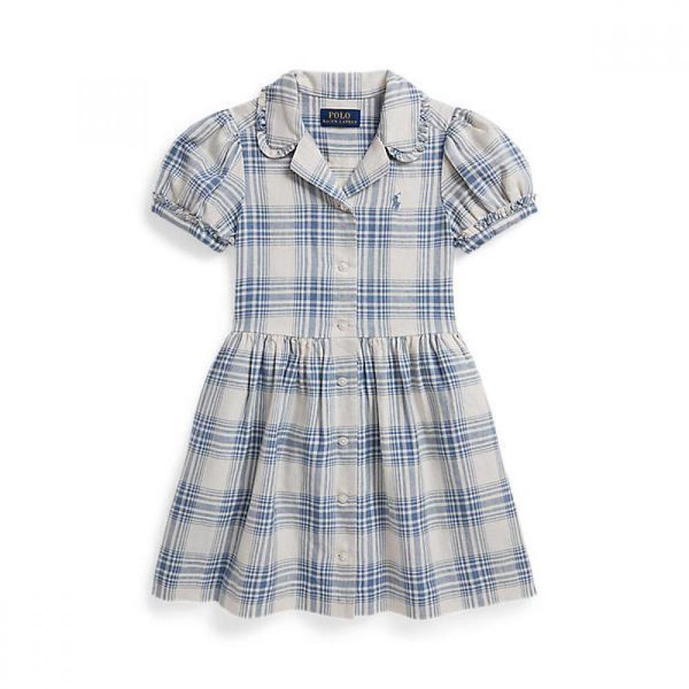 Polo Ralph Lauren Girls 2 6 Years Plaid Linen Cotton Shirt Dress