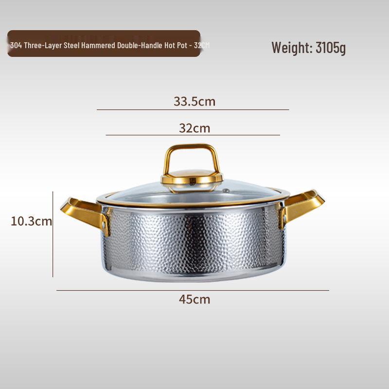 304 Edelstahl Doppelgriff Gehämmert Trennwand Hot Pot für Induktions- & Gasherde.