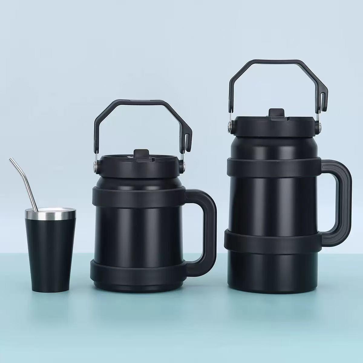 

304 Stainless Steel Double-Layer Vacuum Insulated Bucket with Portable Handle, Large Capacity 1200ml