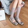 Miu Style Women's Spring-Summer Thin Korean Slouch Socks, Vertical Stripe, Solid Color, Versatile Slimming Leg Sleeves