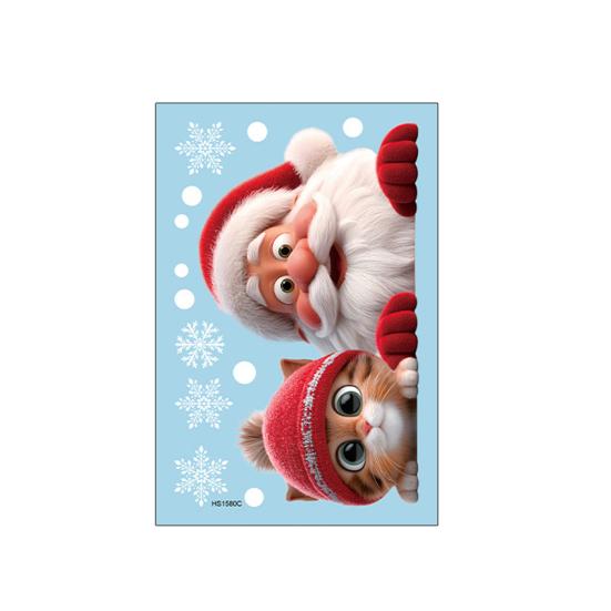 Yousheng Santa Claus Cat Window Cling Removable Waterproof PVC Winter Merry Christmas Static Glass Sticker Holiday Party Decoration Decal