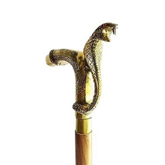 Foldable Handcrafted Sheesham Wood Unisex Surgical Walking Stick with Snake Brass Handle
