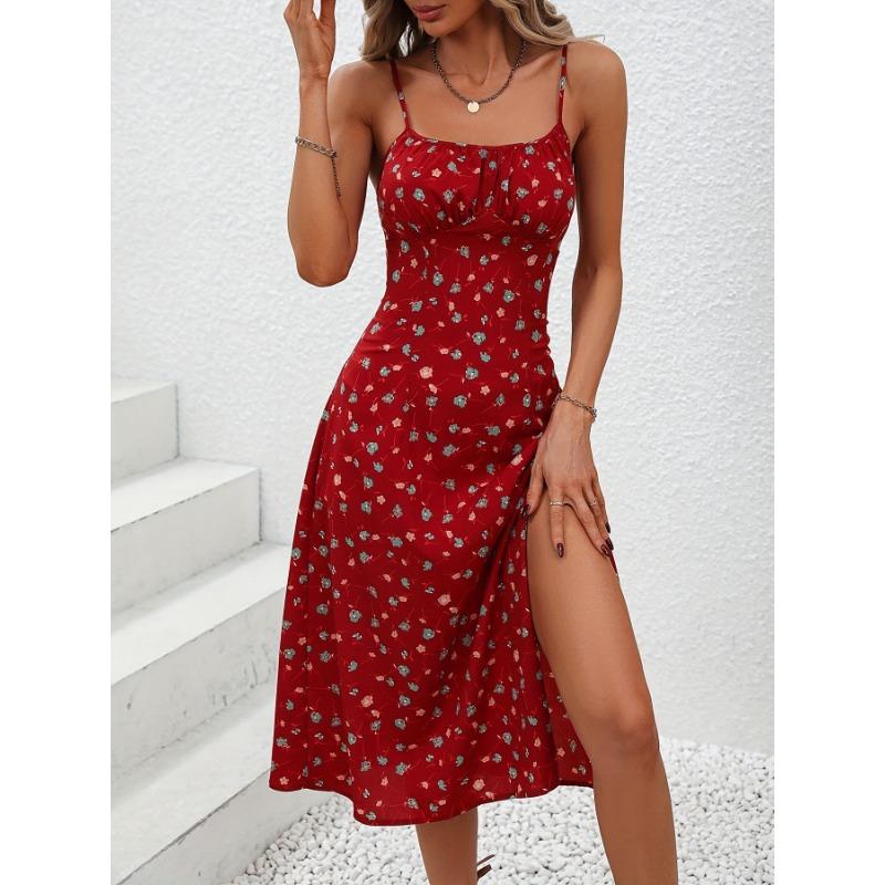 Summer Sexy Suspender Slit Floral Dress
