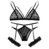 New Women Plus Size Lace Lingerie Bra+Thong Underwear Set Black Sleepwear