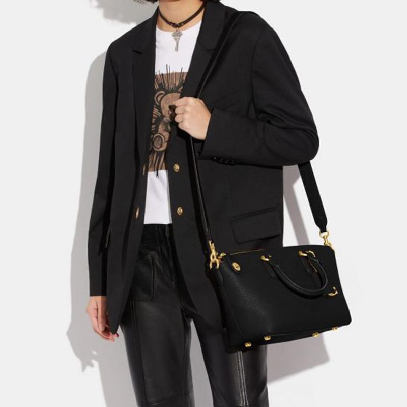 New COACH Cara Leather Briefcase, Shoulder Bag, Crossbody Bag, Handbag Tubas Women's Black CE741-B4BK