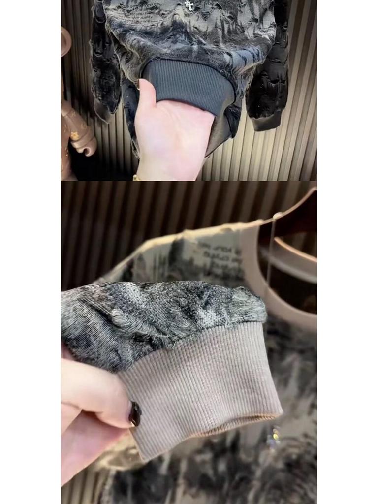 Trendiger Herren-Langarm-Hoodie 2025 mit Sternendesign, luxuriösem Rundhalsausschnitt und stylischen Ripped-Details