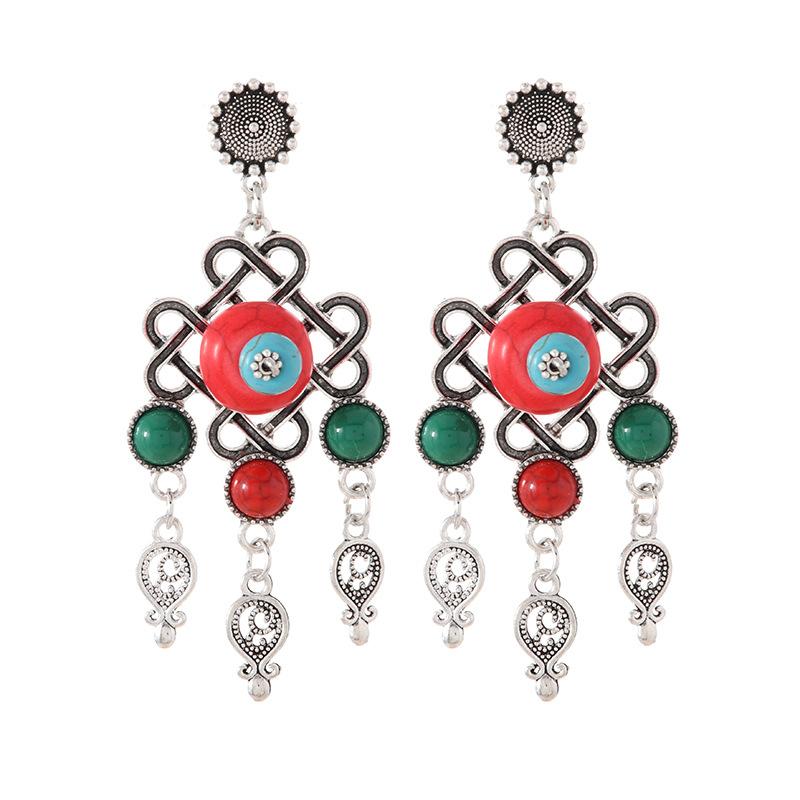 Mongolian minority stud earrings retro women's long tassel Tibetan silver earrings Tibetan exotic Chinese earrings