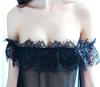 Set Sexy Babydoll Dantelă Babydoll Articole de Noapte Lenjerie Dantelă Volane [AQURAD] Umeri Goali Spate T 2 piese Femei Transparent (Negru)