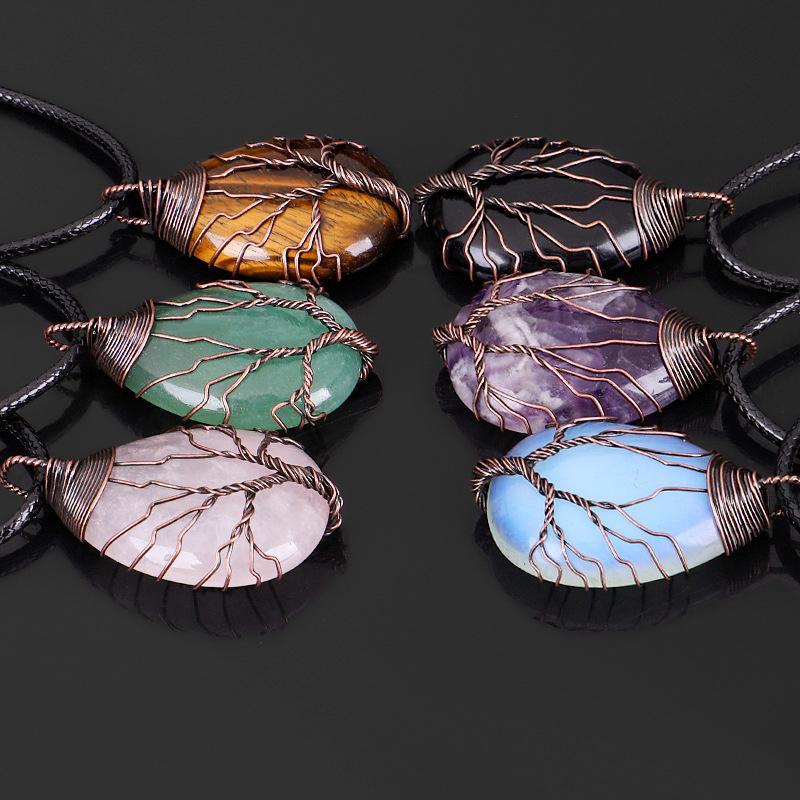 Arbre de Vie 7 Chakras Pierre Naturelle Collier Cristal Énergie Guérison Pendentif Fait Main Collier pour Femmes Hommes Bijoux Yoga