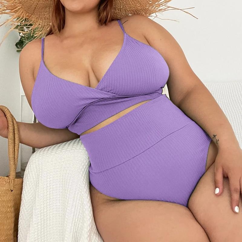 Große Größe 4XL Frauen Low-cut Bikini Set 2024 Neue Frau Badeanzug Backless Strukturierte Bademode Hohe Taille Push-Up Bademode tankinis