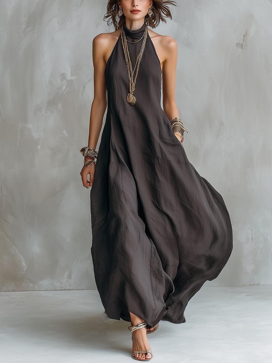 Amazon 2026 summer new European and American style sleeveless loose cotton and linen long dress femininity elegant neck dress XS