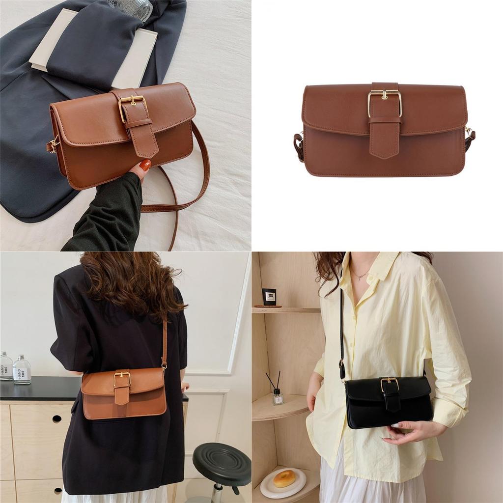 Chic Vintage Aesthetic Handbag For Women Elegant Solid Color Shoulder Bag