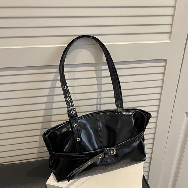 Yogodlns Belt Design Women's PU Leather Shoulder Bags Motorcycle Style Hot Girls Underarm Bag Large Capacity Female Casual Tote Handbags