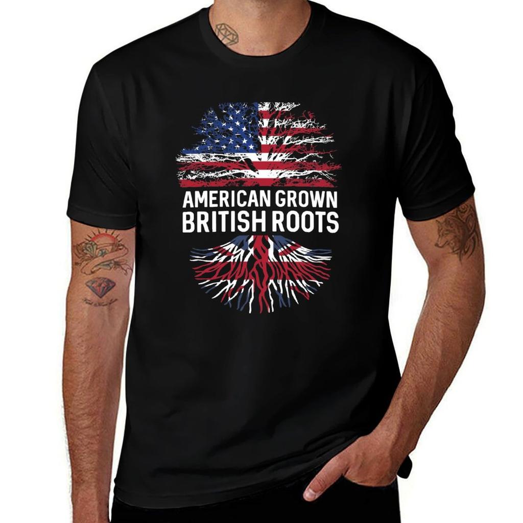American Grown British Roots Us And Union Jack Flag Tree Tshirt Basic Comfort Fit Tshirt For Unisex