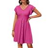 Summer V-Neck Buttoned Waist Cinched Elastic Short Sleeve Dress for Women, European American Style Crossborder Women's Dress