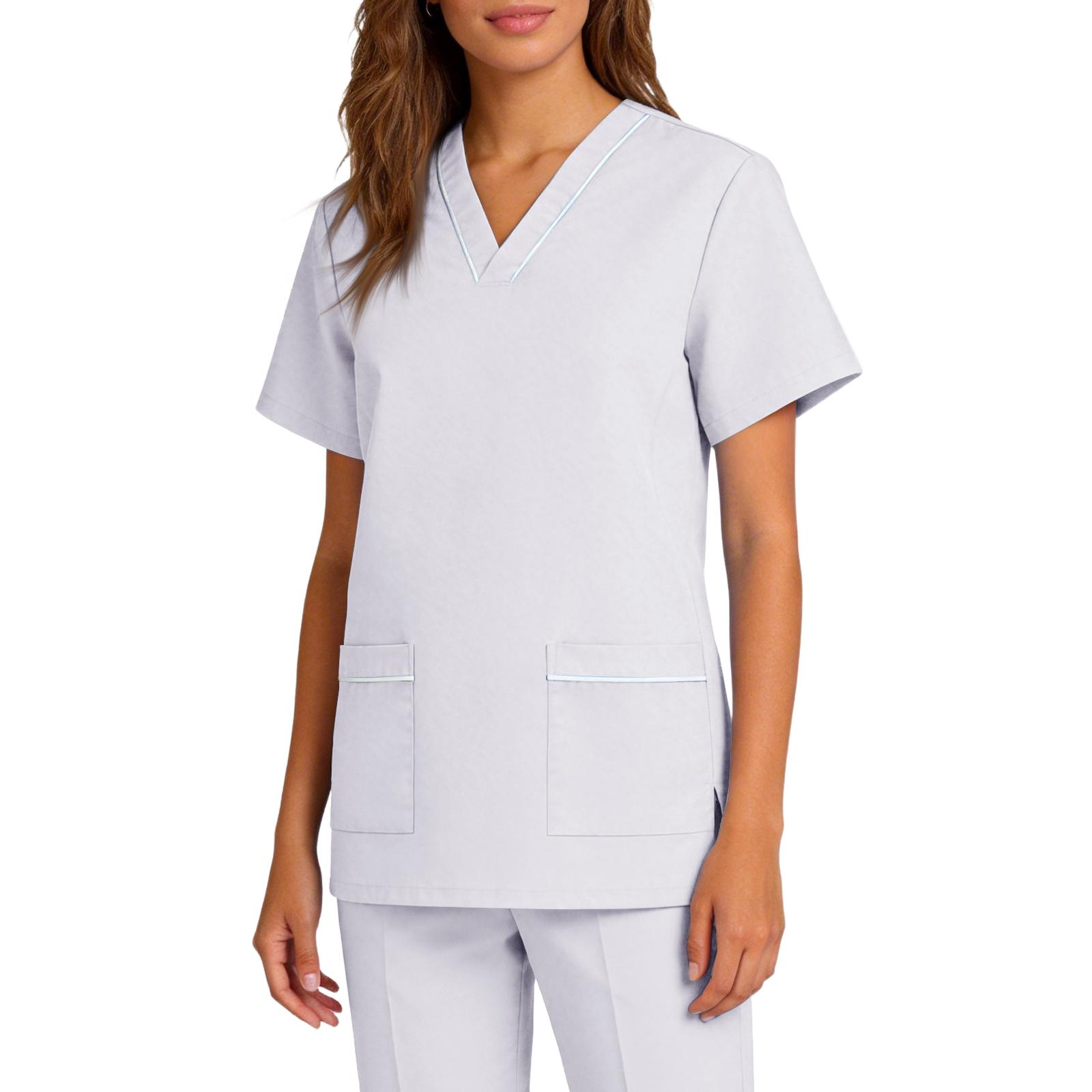 

Women s Elastic Quick-Drying V-Neck Pocket Short-Sleeve Caregiver Work Uniform XL білий