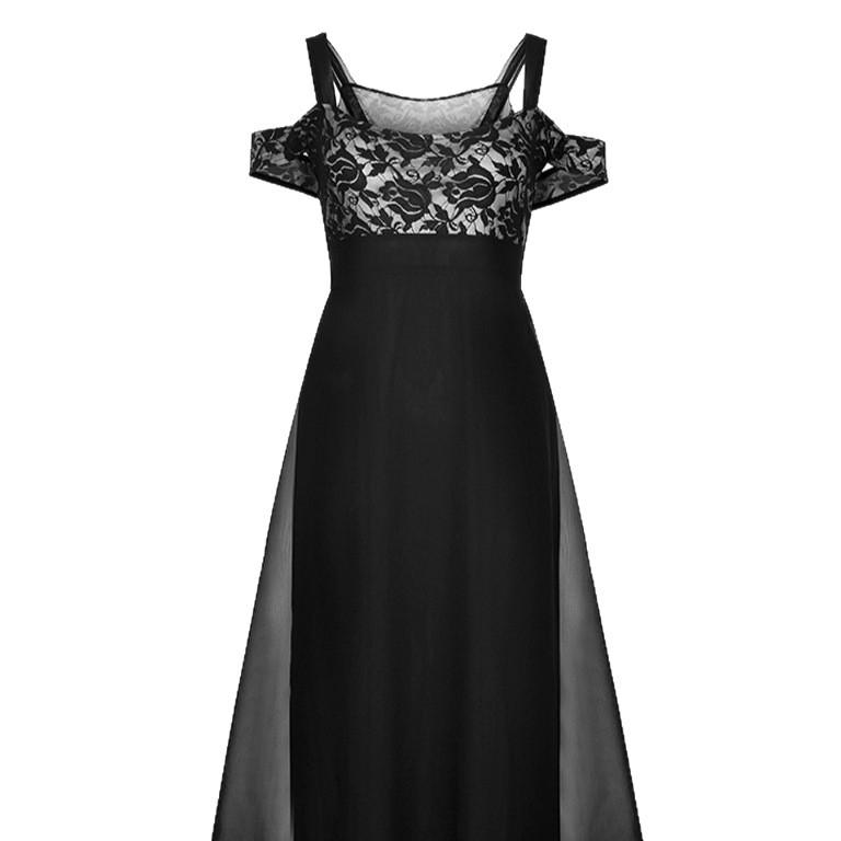 2025 Trendy One-Shoulder Chiffon Lace Spaghetti Strap Long Dress