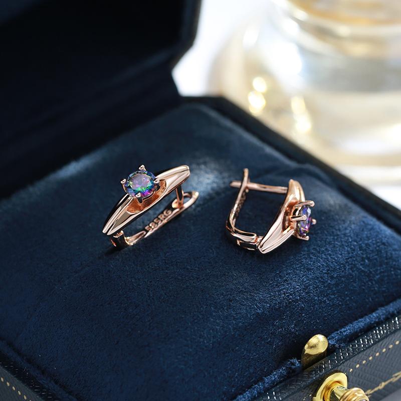 Simple  Rose Gold Color Wedding Drop Earrings For Women Trend Colorful Natural Zircon Accessories Daily Fine Jewelry