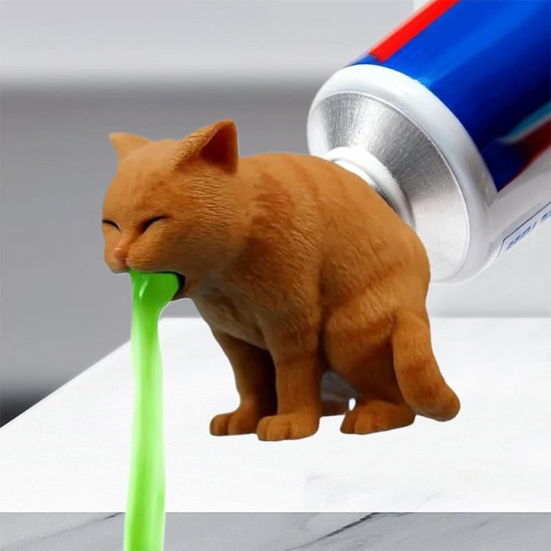 Creative Funny Cat Toothpaste Dispenser Spoof Cat Vomited Toothpaste Cover 3D Printed Squeezer Bathroom Accessories Prank Gift