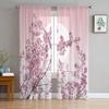 Japanese Sakura Cherry Blossoms Tulle Window Curtain Modern Sheer Drapes For Living Room Bedroom Kitchen Custom Size