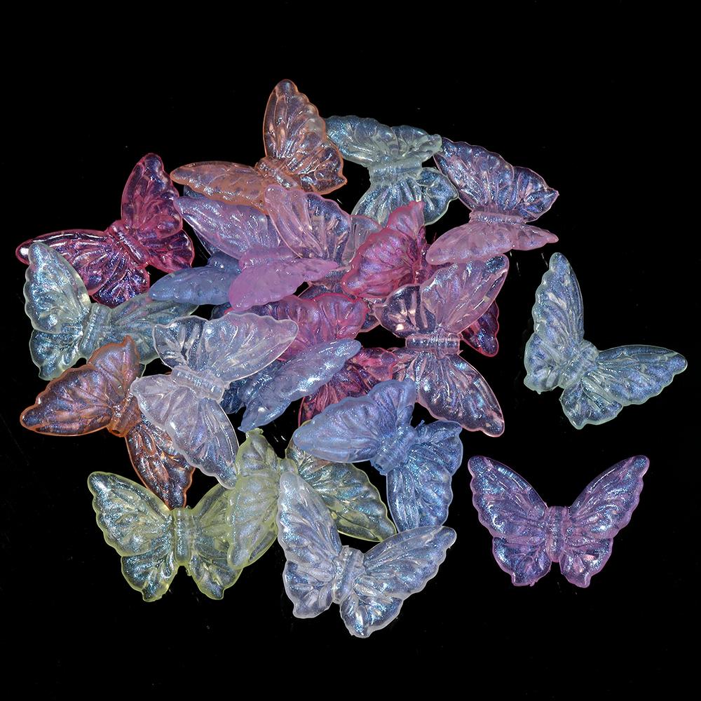 20pcs 36.5x27mm Acrylic Butterfly Beads Colorful Luminous Loose Beads For Jewelry Making DIY Necklace Earrings Phone Key Chain