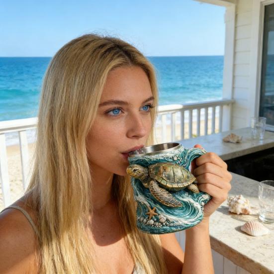 3D Sculpted Animal Resin Mug Handcrafted Stainless Steel Interior Coffee Cup Double-Walled Gift for Cup Animal Lovers