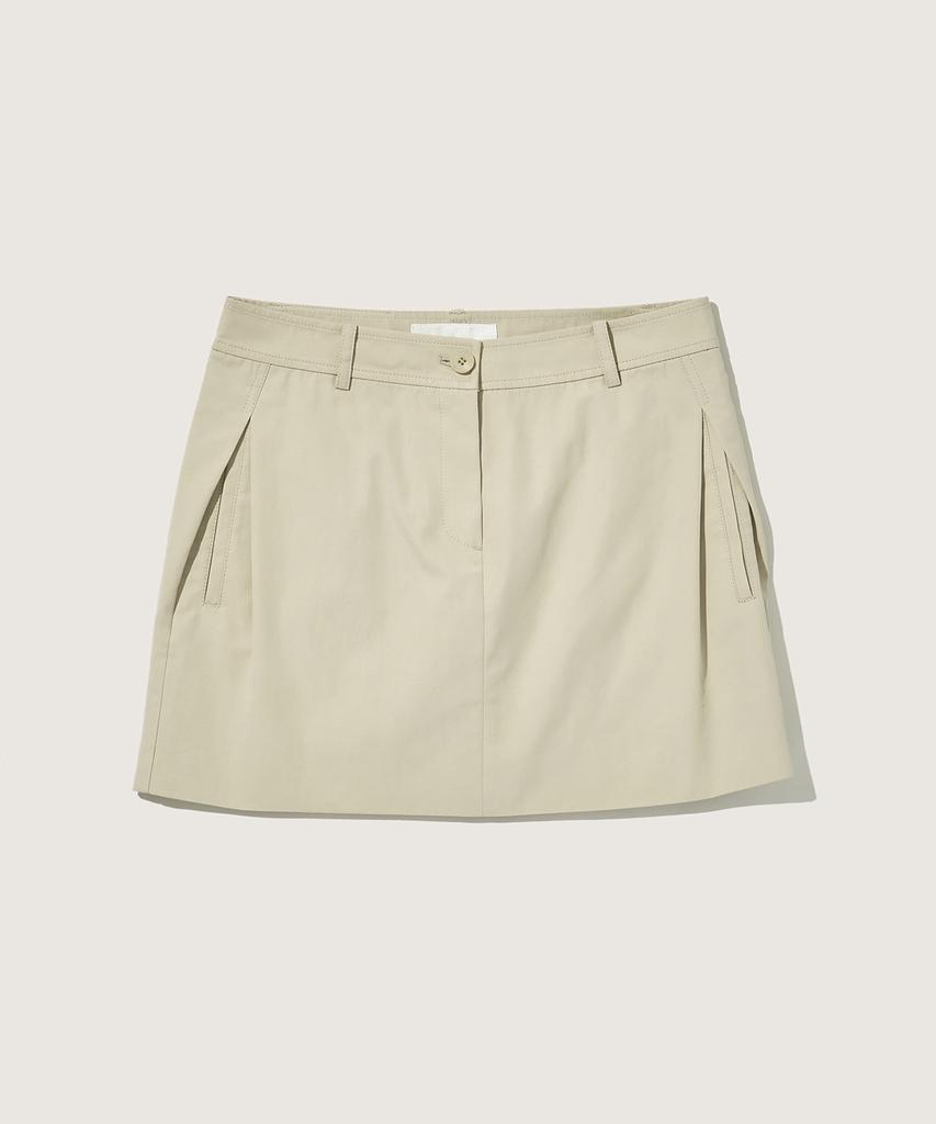 Plack Woman Cotton Tuck Mini Skirt Beige