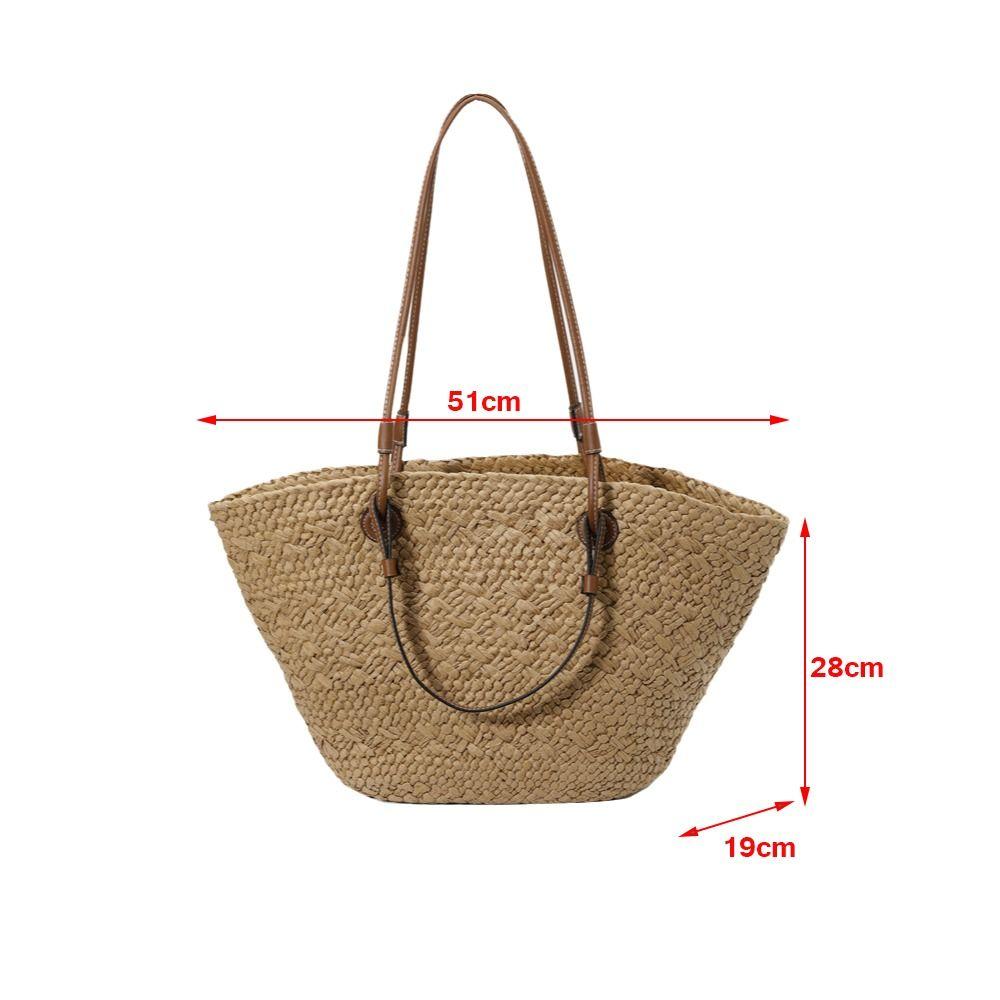 Summer Handmade Straw Woven Basket Bag Simple Design Large Capacity Vacation Handbag Stylish Shoulder Bag