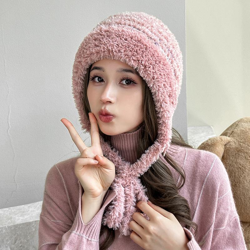 

Шапка плюшевая с завязками, для улицы, для велоспорта, с защитой ушей, женская модная ветрозащитная теплая шапка, зимняя розовый