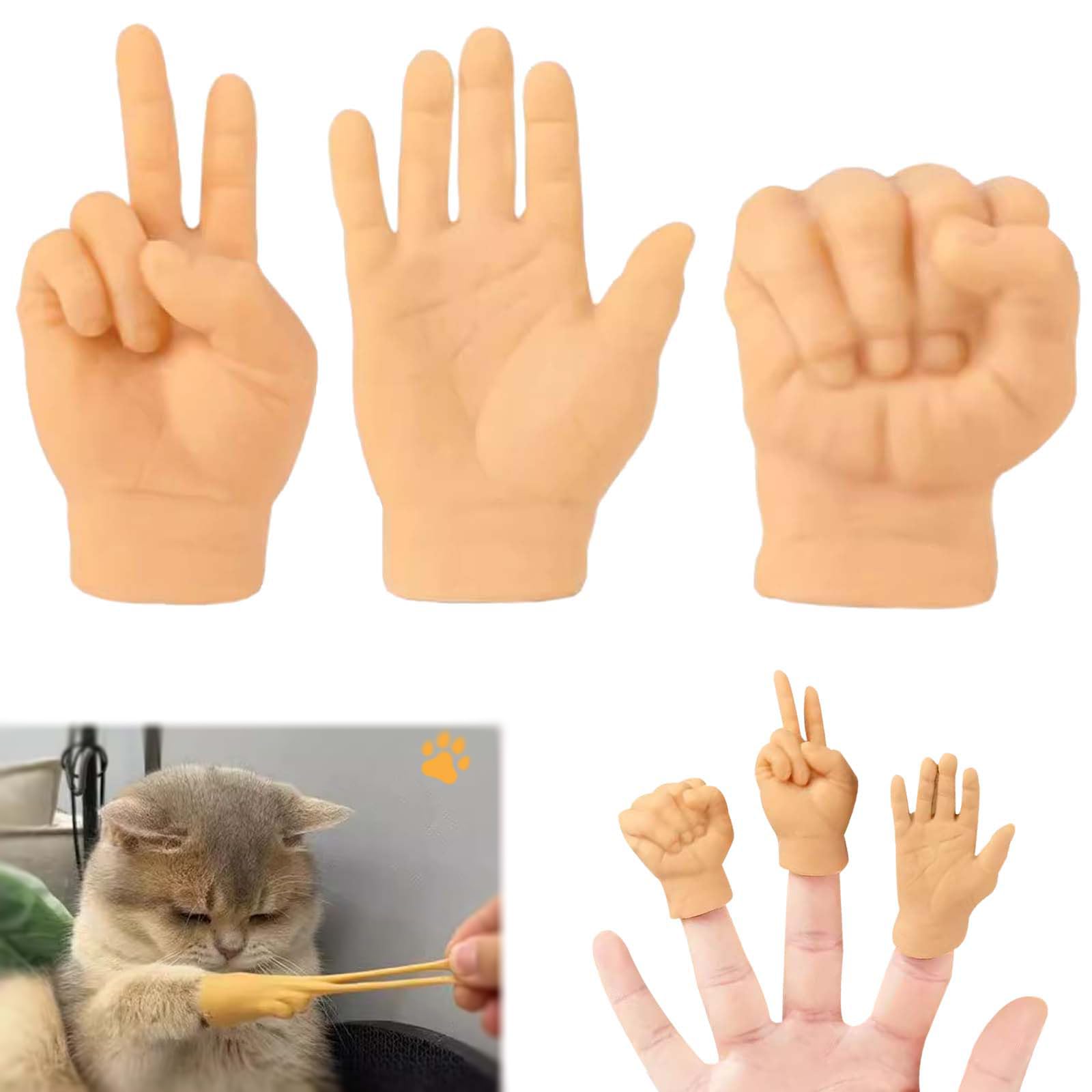 

PAVIKE Finger Puppets, Cat Paws, Finger Cots, Hand-Shaped Toys [3-Piece Set], Mini Cat Hands, Stretchable Rubber, Popular Cat Toys, Small Hands, Cat